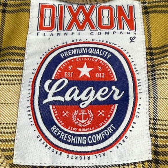 DIXXON Lager Flannel Shirt L Yellow Black White Plaid Workwear Western RARE - Picture 5 of 13